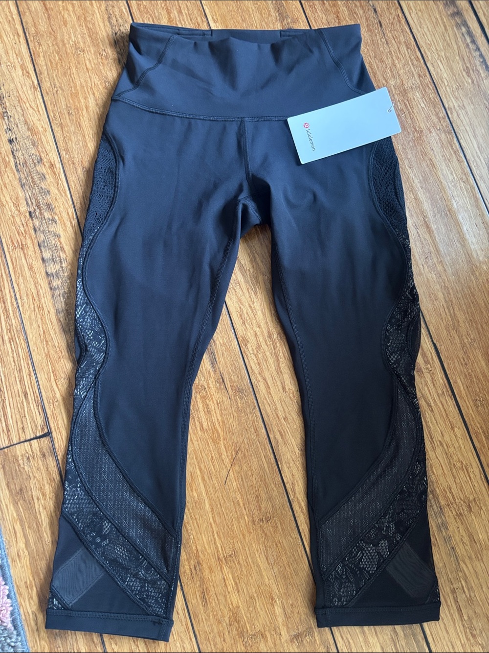 Lululemon athletica Black Mesh-Panel Cropped Leggings